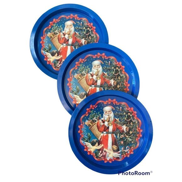 Vintage Set of 3 Santa Tin Trays - Picture 1 of 10